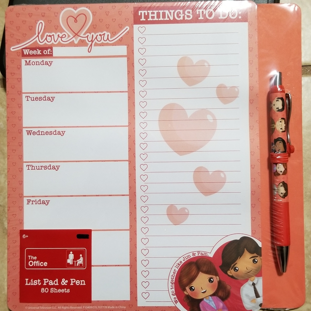 The Office Valentine's Jim & Pam List Pad and Pen Set